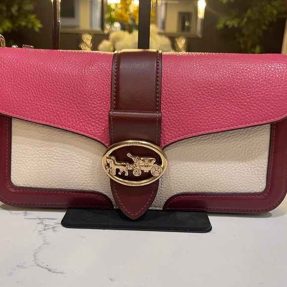 Pink and Cream Leather Coach Shoulder Bag - Picture 1 of 11
